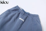 Kliou Sporty Two Piece Set Girl Halter Crop Tops+Drawstring Sweatpants Slim Activewear Casual Gym Workout Fitness Womens