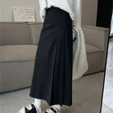 Vintage Pleated High Waist Skirt Women Autumn College Style Suit A-Line Skirt Woman Back Zipper Mid Length Skirts Female-Outfit