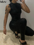 Kliou Solid Concise Jumpsuits Women Skinny O-Neck Sleeveless Zipper Body-Shaping High Waist One Piece Outfit Streetwear