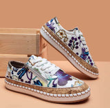 New Women Sneakers Elegant Floral Printed Lace Up Female Flat Shoes Fashion Round Toe Lady Vulcanized Shoes Women Casual