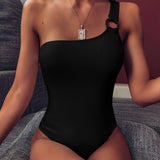 Black One Piece 2021 New Arrival Padded Ring Sexy Swimsuit Female One Shoulder Swimwear Women Bathing Suit