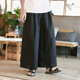 Linens Pants Men's Baggy Big Leg Pants Casual Pants Wide Leg Harun Pants 2020 Versatile Cotton Linen Long Pants Striped Pants Skirt-Outfit