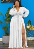 Plus Size V-neck Long Sleeve Slit Maxi