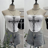 Cross Print Chest Vest Sling Female With Chest Cushions Anti-Slip Strip Short Babes Top