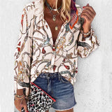 2021 New Fashion Daisy Floral Print Shirts Women V Neck Long Sleeve Button Tops Casual Loose Plus Size