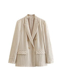 2023 Women Summer Pant Suits 2 pieces sets Casual Striped Blazers Coats and Trousers Female Elegant OL Suit Clothing-Outfit