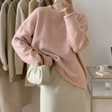 Woherb New 2023 Autumn And Winter Of 2023 Korean Curly Edge Casual Simple Pure Color Round Collar Sweater Women's Fashion Versatile Knit Top-Outfit