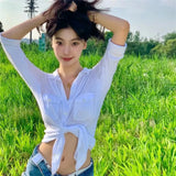 Woherb Wear With Sweet And Spicy Wind Minimalist Long Sleeve Pure Desire Top Trend Street Kink Casual Versatile Shirt Girl-Outfit