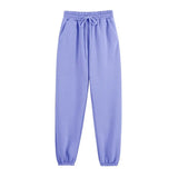 Women Solid Color O-Neck Fleece Sports Suit Winter Casual Loose Pullover Long Pants Two Piece Set Suit Female