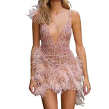 Women's Wish Feather Sling Skirt Deep V Collar Sexy Club Party