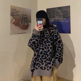 Leopard Pullovers Knitting Loose Harajuku Cool Girls Soft O-neck Trendy Slouchy Female Sweaters Teenagers High Quality