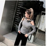 Spring Pullover Expose Shoulder Women Sweatshirt Hoodies Long Sleeve Black White Grey Color