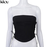 Kliou Breast Wrap Sexy Hot Bandage Top Women Sleeveless Backless Solid Fashion Party Clubwear Bodycon Cropped Tank