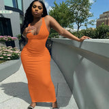 2021 Sleeveless Solid Square Collar Ribbed Skinny Maxi Dress Spring Summer Women Fashion Sexy Streetwear Lounghe