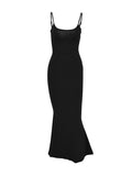 Women Spring New Maxi Dress Black Sexy Backless Off Shoulder Slim Sleeveless O-Neck Solid Sling Floor-Length Elegant Lady Dress-Outfit