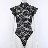 Sexy Sissy Lace Lingerie Turtleneck Bodysuits Black White Nightwear Underwear Back Bandage Erotic Apparel