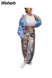 Tassels Patchwork Striped Print Jogger Pant Women Rave Festival Clothing 2023 Fashion Casual High Waist Bodycon Sweat Pants 729-1-Outfit