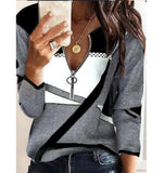 Women's V Neck T Shirts Long Sleeve Zipper Loose Fit 2022 Spring Autumn New Street Hipster Tops Casual Lady Clothes