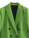 2023 Summer Women Casual Solid Blazers Coats Notched Collar Double Breasted Female Elegant Slim OL Blazer Outerwear-Outfit