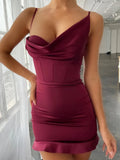 Sexy Irregual Collar Sleeveless Solid Ruffles Mini Bodycon