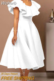 Women White Dresses Party Ruffles O Neck High Waist A Line Pleated Summer Dress Fashion Evening Birthday Gowns 2023 New-Outfit
