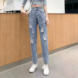 Woherb Jeans Female Autumn 2024 New Korean Version Loose High Waist Show Thin Straight Tube Harun Radish Dad Pants-Outfit