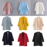 Spring Style Pleated Sleeve Sag Urban Leisure Candy Color Women's Suit Coat-Outfit