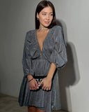 Spring Design V-Neck Dress French Solid Color Sexy Short Dress