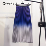 Summer Gradient Color Skirt High-waisted Striped Pleated Skirts Women Casual Midi Long Skirts Streetwear QH1794-Outfit