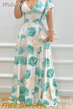 V-Neck Bell Sleeve Maxi Dress Women Sexy High Waist Fashion Casual Sexy Summer Spring Long Dress Ruffles-Outfit