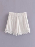 2023 Summer Women Sweet Suits 2 piece Sets White Lace Shirts Tops and Shorts Female Fashion Street Two pieces Clothing-Outfit