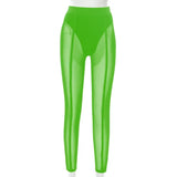 Pure Color Mesh High Waist Slim See Through Pants Leggings Skinny Sexy Streetwear Casual 2021 Women Autumn