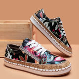 New Women Sneakers Elegant Floral Printed Lace Up Female Flat Shoes Fashion Round Toe Lady Vulcanized Shoes Women Casual