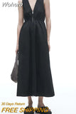 2023 Women Summer Tank Dress Casual Sweet Solid V-Neck Zipper A-Line Female Elegant Street Mid-Calf Dresses Clothing-Outfit
