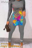 Of Two Fashion Pieces For Women Long Sleeve Slit Letter Print Top & Skinny Pants Set Daily Tracksuit FreteGratis-Outfit