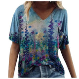 3D Floral Print T-shirts Women Fashion Short Sleeve Loose Tops Casual V-neck High Street Tee Plus Size Top