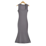 Fashionable Dress Square Collar Narrow Shoulder Fishtail Long Skirt Waist Sleeveless Bag Hip Vest Bottom Skirt-Outfit