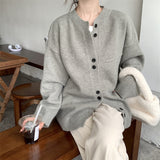 Woherb Autumn And Winter New Loose Casual Lazy Wind Sweater Coat Women's Large Size Round Collar Soft Waxy Knit Cardigan Jacket-Outfit