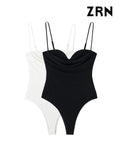 Women Fashion With Sweetheart Neck Draped Bodysuits Vintage Backless Zipper Thin Straps Female Playsuits Mujer-Outfit
