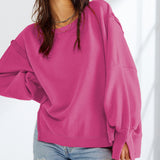 Women's Clothing 2025 Autumn And Winter New Women's Large Round-Neck Sweatshirt Side Open Fork Long-Sleeved