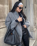 New Women's Casual Color Collar Single Buckle Large Pocket Loose Comfortable Long-Sleeved