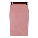 Woherb Skirt Solid Color Split Deer Skin Velvet Skirt High Purse Hip Thin Versatile Skirt-Outfit