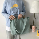 Large-capacity Canvas Shopping Bag Casual All-match Women's Shoulder Bag Solid Color Tote Bag College Style Open School