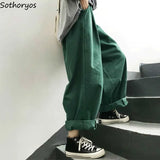 Women Pants Solid Harajuku Wide Leg Trousers Womens Leisure New Retro Ankle-length All-match Korean Style Ulzzang Daily