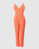 Pocket Detail Cami Jumpsuit With Belt Women Overall Pants Spring Summer Sleeveless Solid Color Jumpsuits-Outfit