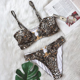 Woherb 2023 Sexy Bikini Leopard Print High Waist Swimsuit Metal Accessories Women's