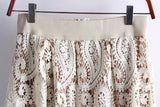 Retro Flower Print Hollow Lace Skirts Elegant High Waist Midi A-line Long Skirt QT1473-Outfit
