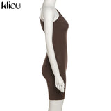 Kliou One Shoulder Cut Out Biker Shorts Rompers 2021 Sleeveless Sporty Workout Activewear Playsuits Solid Casual Women