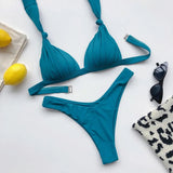 Solid Tie Bandage Bikinis Push Up Bikini 2020 Newest Hard Pack Halter Low Waist Swimsuit Sexy Swimwear Women