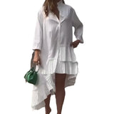 Woherb 2023 New Palace Style Pure Color Vertical Collar Pleated Hem Shirt Short Skirt-Outfit